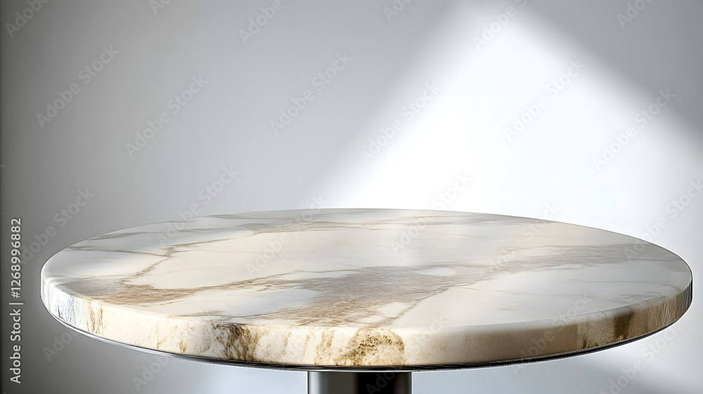 Aufkleber round marble table top with abstract shadow drop on white wall background for mockup product display