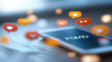Social media fomo concept with smartphone and notification icons