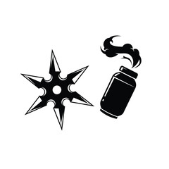 Silhouette vector illustration of a ninja star and smoke bomb icon © dipu