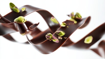 Dubai Chocolate Kunafa Pistachio on white background,Dubai Chocolate bar with green kadayif and pistachio spread,popular and viral chocolate 2024,space for text.