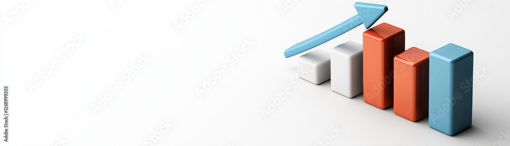 Poster graphical representation of increasing trends with colorful bars and arrow on a minimalist backgroun