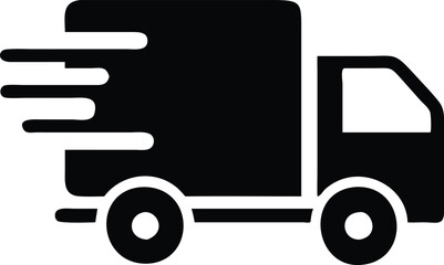 Fototapeta premium Fast moving shipping delivery truck line art vector icon