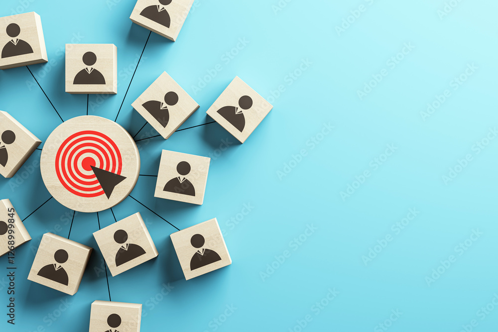 Poster Business network and target concept. 3D Rendering