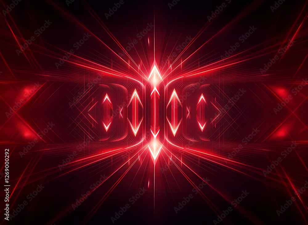 Aufkleber abstract geometric composition featuring vibrant red glowing lines and shapes on a dark background, 