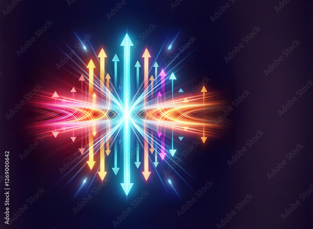 Poster vibrant arrows radiate from a central glow point, representing direction and energy on a dark backdr