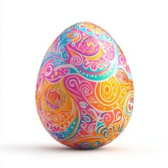 Fototapeta premium Colorful Easter egg with intricate patterns isolated on white