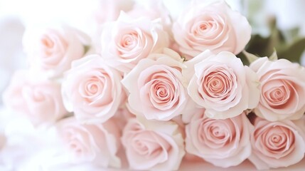 Obraz premium light pink roses in soft color and blur style for background. sweet color roses flowers in pastel tone with blurred style for background pattern texture.
