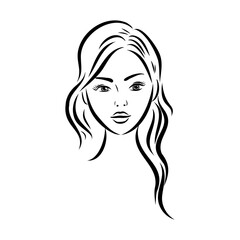 model girl's head, vector sketch. Fashion illustration. Woman's Hair Style