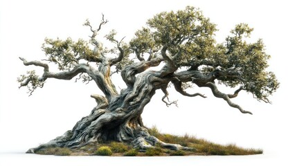 Ancient olive tree, isolated on white, background for design