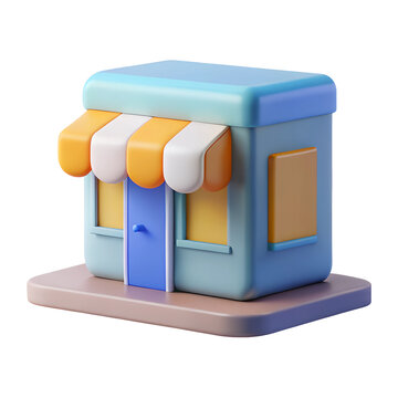 3d icon render style, minimalist style, A retail store with a display window, representing shoppin