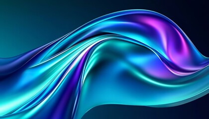 Fototapeta premium Shiny matte abstract Holographic purple green fluid iridescent reflective neon curved wave cloth in motion background. 3d render.