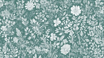 Seamless doodle botanicals pattern in a winter color palette of pale dusty blue and white. Seamless botanical pattern in pastel blue and white.