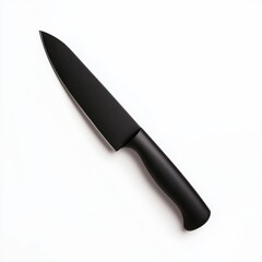 Fototapeta premium Sleek black kitchen knife with a sharp blade, ideal for food preparation and cooking.