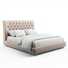 Modern upholstered bed with soft headboard isolated on white