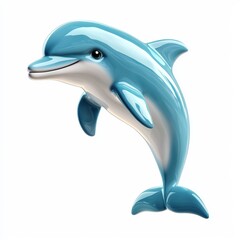 Playful dolphin figurine with a glossy blue finish, isolated on white