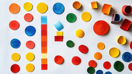 Colorful handmade reward chart with stickers for encouragement and motivation. This vibrant arrangement features various shapes and colors, ideal for educational purposes