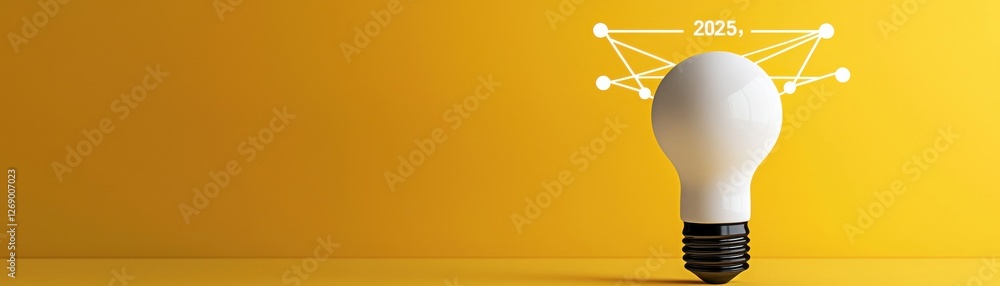 Aufkleber light bulb on yellow background with geometric lines and symbols representing innovation and creativ