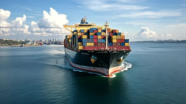 3_Cargo ship unloading containers at a busy port