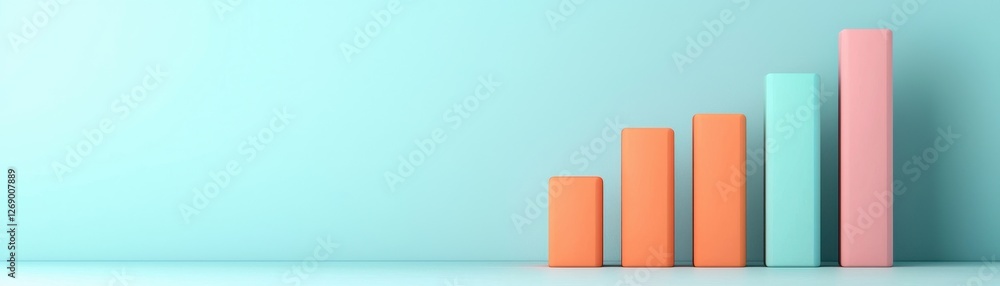 Poster growth chart with colorful bars on minimalist background representing business success and developme