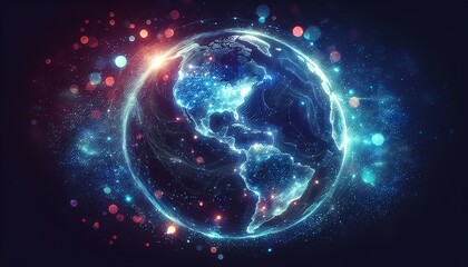 Obraz premium A futuristic illustration of Earth focusing on the North and Central American continents