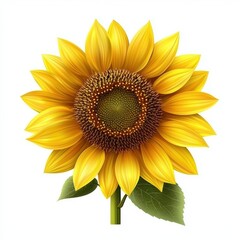 Fototapeta premium Sunflower in full bloom with bright yellow petals isolated on white