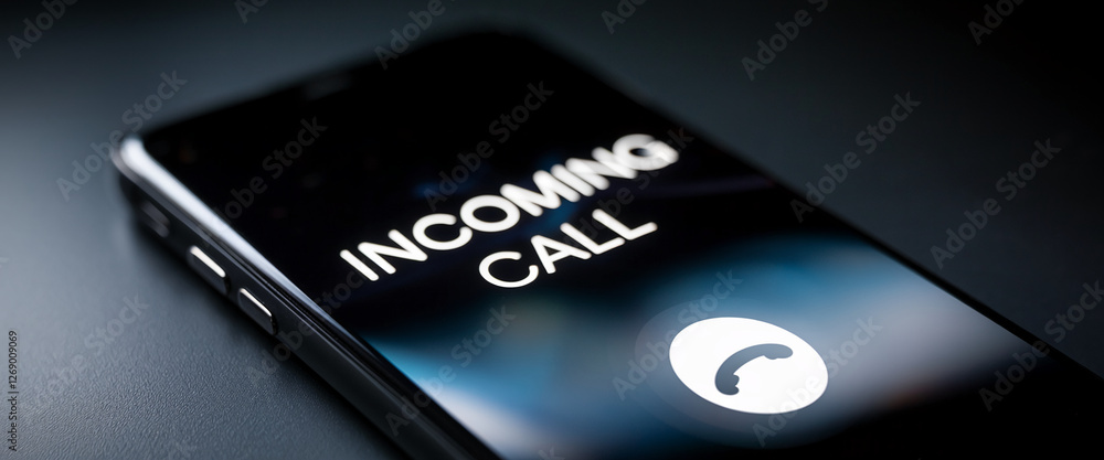 Aufkleber detailed close-up of a smartphone with an incoming call screen, emphasizing modern communication, sl