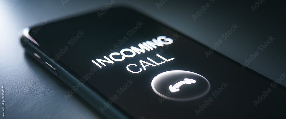 Aufkleber close-up of a smartphone displaying an incoming call screen, featuring sleek design, minimalistic in