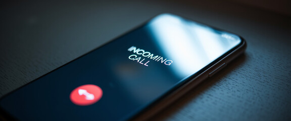 Close-up of a smartphone screen showing an incoming call notification with a clear interface and modern design, symbolizing digital communication and mobile technology.