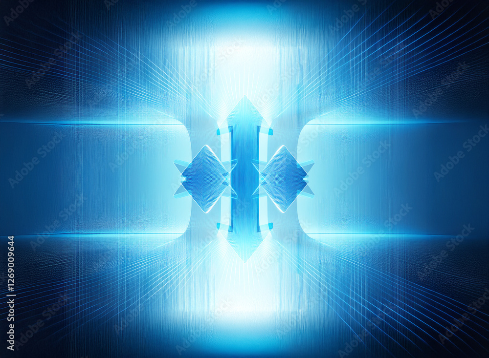Aufkleber Abstract blue digital design with glowing arrows. Light streaks radiate from the center, creating a futuristic and dynamic effect. Geometric shapes add depth.