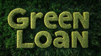 Green Loan text made of grass on grass background.