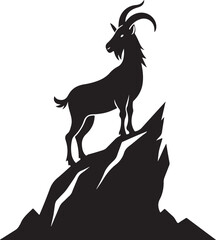 Majestic Goat on Mountain Peak silhouette, black and white silhouette, vector and illustration