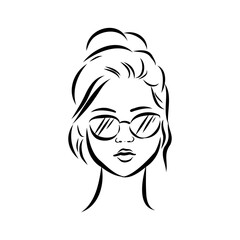 model girl's head, vector sketch. Fashion illustration. Woman's Hair Style