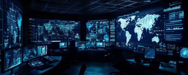 Global network monitoring center Data analysts at work