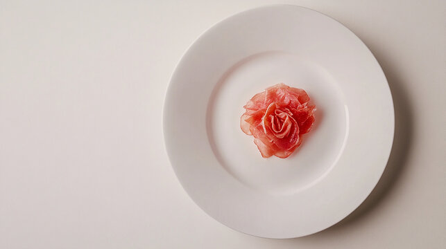 Delicate prosciutto on a white plate, simple and refined