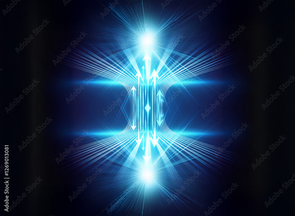 Poster a burst of vibrant blue light emanates from the center, creating an energetic and dynamic effect. ar