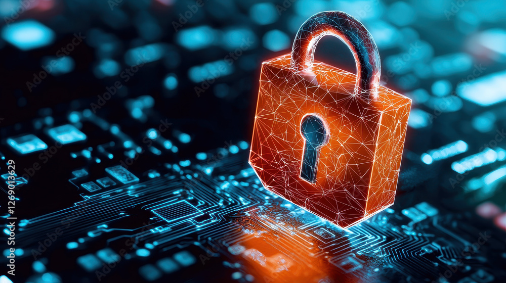 Poster secure digital lock symbolizing cybersecurity and data protection