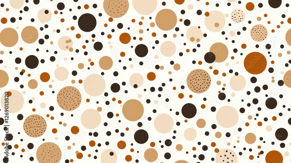 Poster abstract dotted pattern in neutral tones with various circle sizes and colors