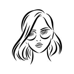 model girl's head, vector sketch. Fashion illustration. Woman's Hair Style