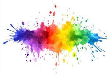 Rainbow watercolor splash explosion on white background