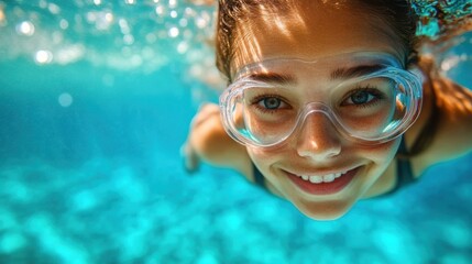 Fototapeta premium Female swimmer at the swimming pool.Underwater photo