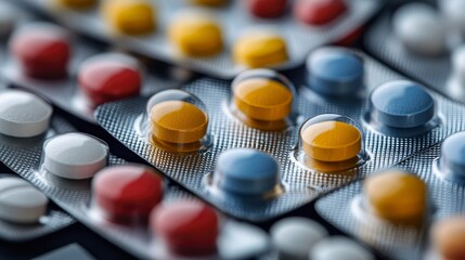 Close-up of Assorted Pills in Blister Packs