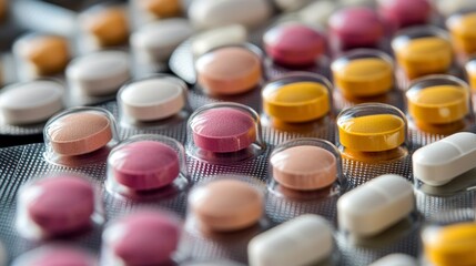 Close-up of Assorted Pills in Blister Pack
