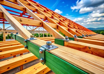 Macro Photography: Factory Roof Frame Installation, Wooden Sheathing & Insulation Preparation