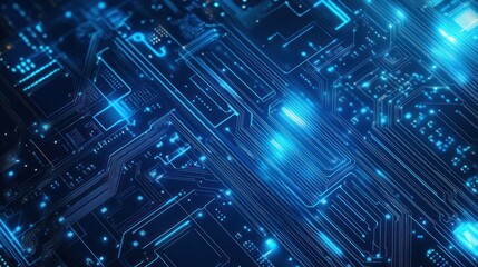 Abstract Circuitry: Blue Glowing Lines