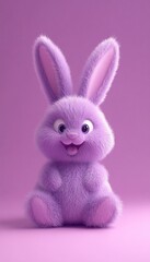 Fototapeta premium 3d Bunny Animation Cartoon Cute Smiling Fluffy Ears Pink Background Copy Space Happy Easter Greeting Card