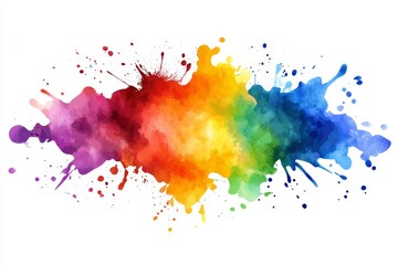 Rainbow watercolor splash explosion on white background, design element