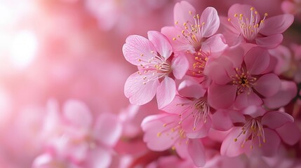 Obraz premium Delicate Pink Cherry Blossoms in Soft Sunlight