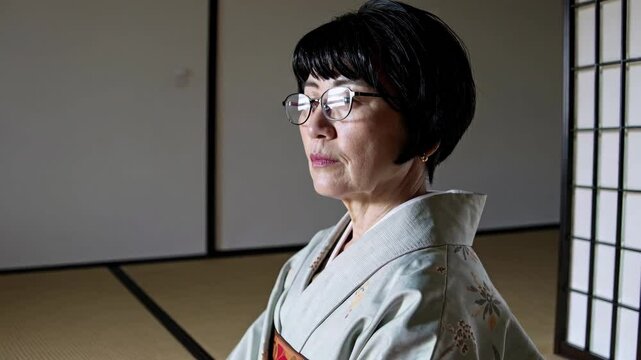 Middle Aged Japanese Women Wear Kimono.