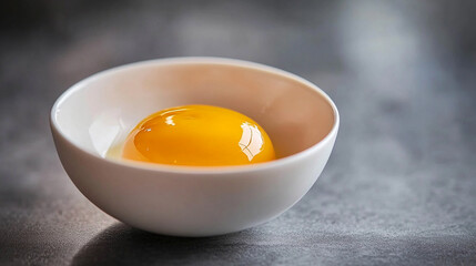 Fresh raw egg in a white bowl with rich golden yolk