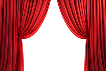 Open Red stage curtain, photo, png isolated on transparent background